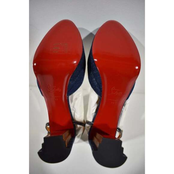 Christian Louboutin Coluna Pump 130 Denim Blue Gold Ankle Strap Platform Heel 41 - Picture 12 of 12